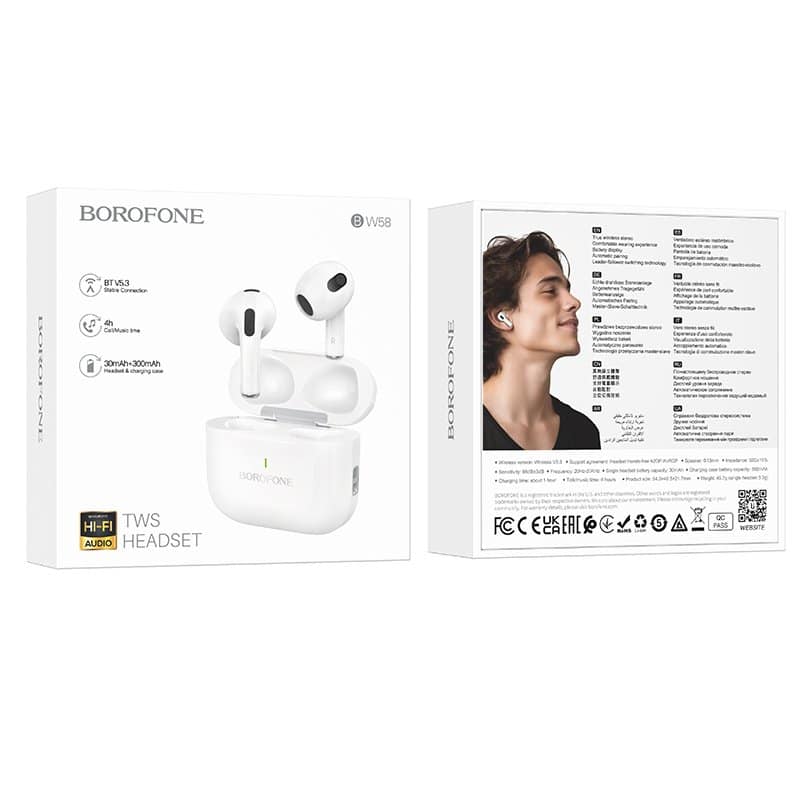 Borofone BW58 TWS True Wireless Headset Bluetooth Headphones With Microphone Touch Control Earbuds Sports Headset Air Pods - Universal Compatibility Borofone BW58 TWS True Wireless Headset Bluetooth Headphones With Microphone Touch Control Earbuds Sports Headset Air Pods - Universal Compatibility